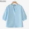 ZANZEA Blusa Casual de Mujer con Cuello en V, Bordado Patchwork y Manga Media