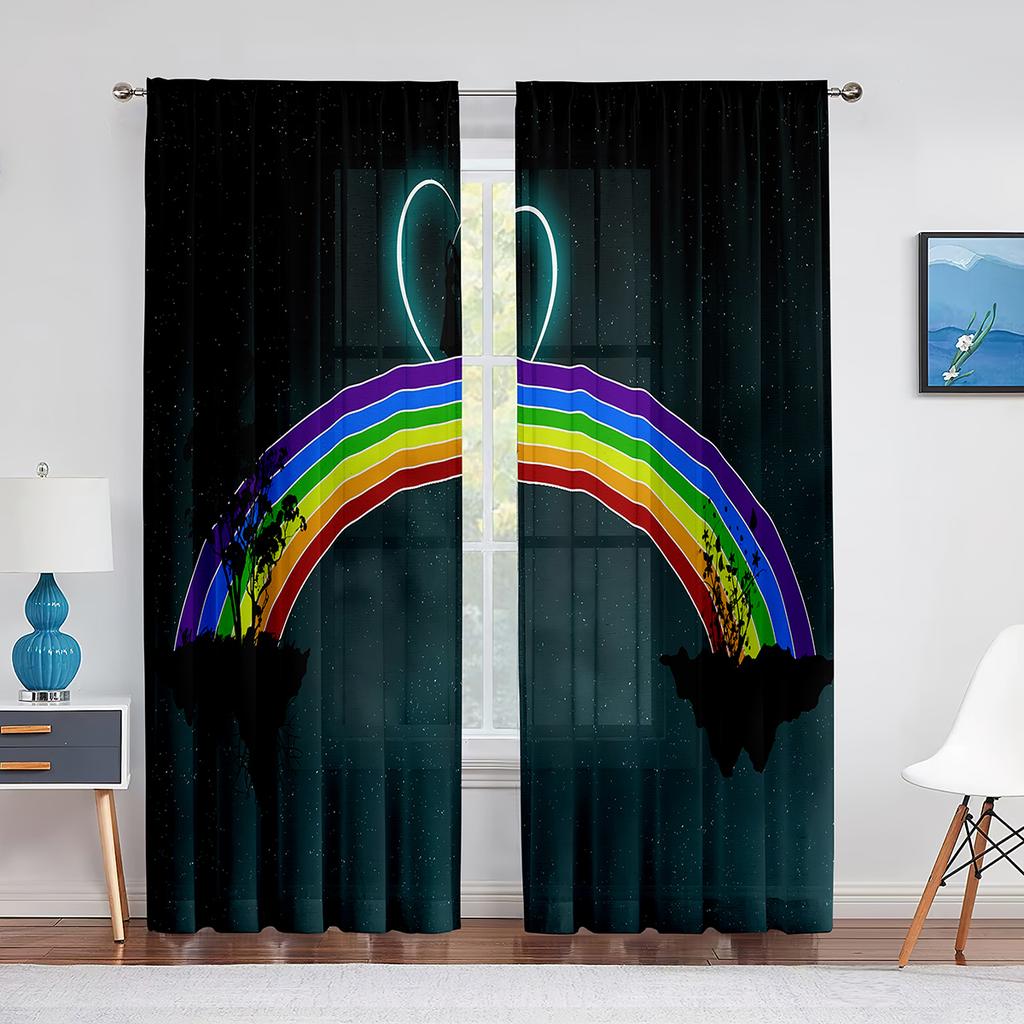 Regenbogen-Fantasie, allmähliche Veränderung, Kunst, Tüll in transparenten Vorhängen für Wohnzimmer, Schlafzimmer, Küche, Dekorbehandlung, Chiffon-Vorhang, Jalousie