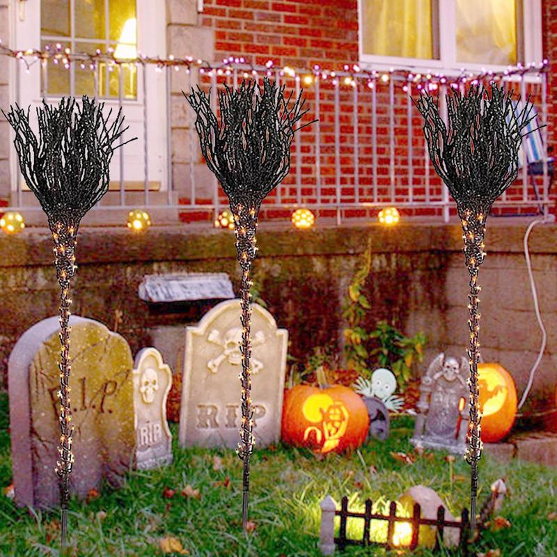 Halloween Outdoor Broom Path Lights Witch Broom Path Lights Broom Garden Markers For Home Yard Garden Holiday Decorations