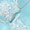 Trending TikTok INS Blue Copper Alloy Feather Necklace-Opal Inlaid Pendant Silver Plated Women's Trendy Sweater Chain Jewelry