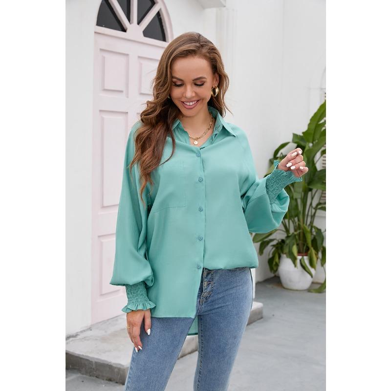 Spring and Autumn Women's Shirt Insert Sleeve Tencel Top Soft Solid Color Loose Plus Size Blouse
