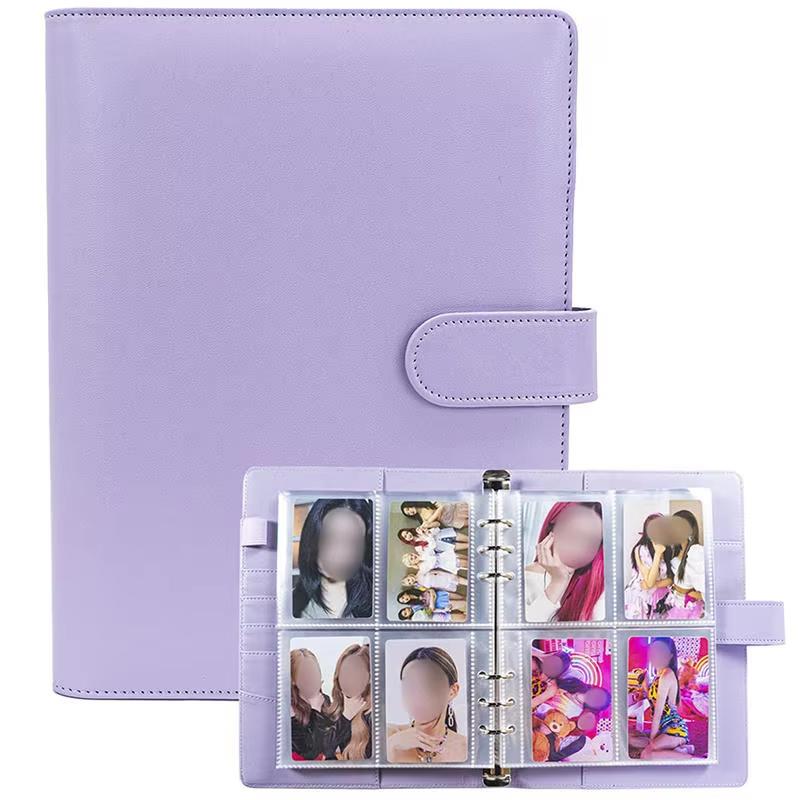 A5 Notebook Photocard Binder with 4 Pockets Sleeves, 6 Ring PU Leather Binder Loose Leaf Personal Organizer Photo Binder Book