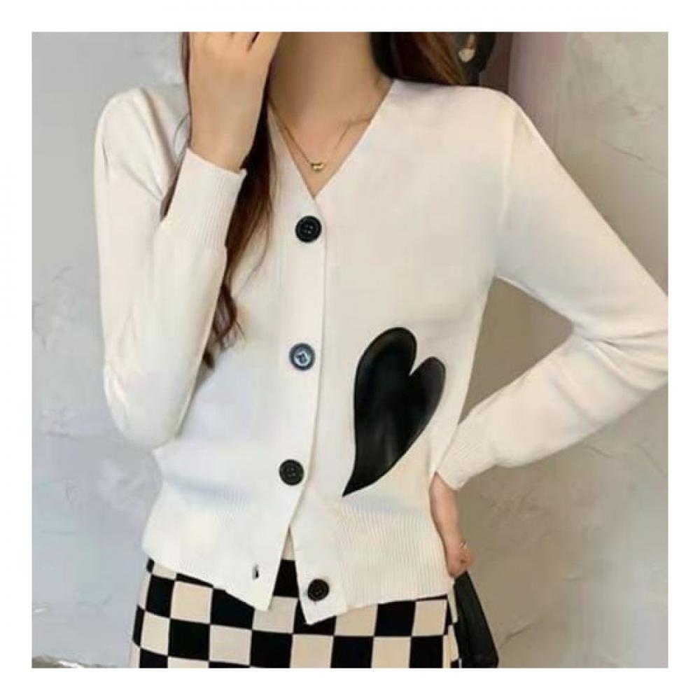NaVaVa Nk2004 Simple Heart V Neck Long sleeVe Knit Cardigan