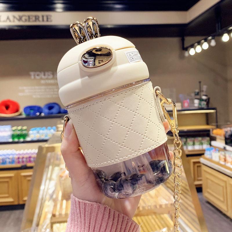 1PC Fashion Shui Bottle Girls High-value Anti-fall with Straw Plastic Water Cup Students Portable Cup