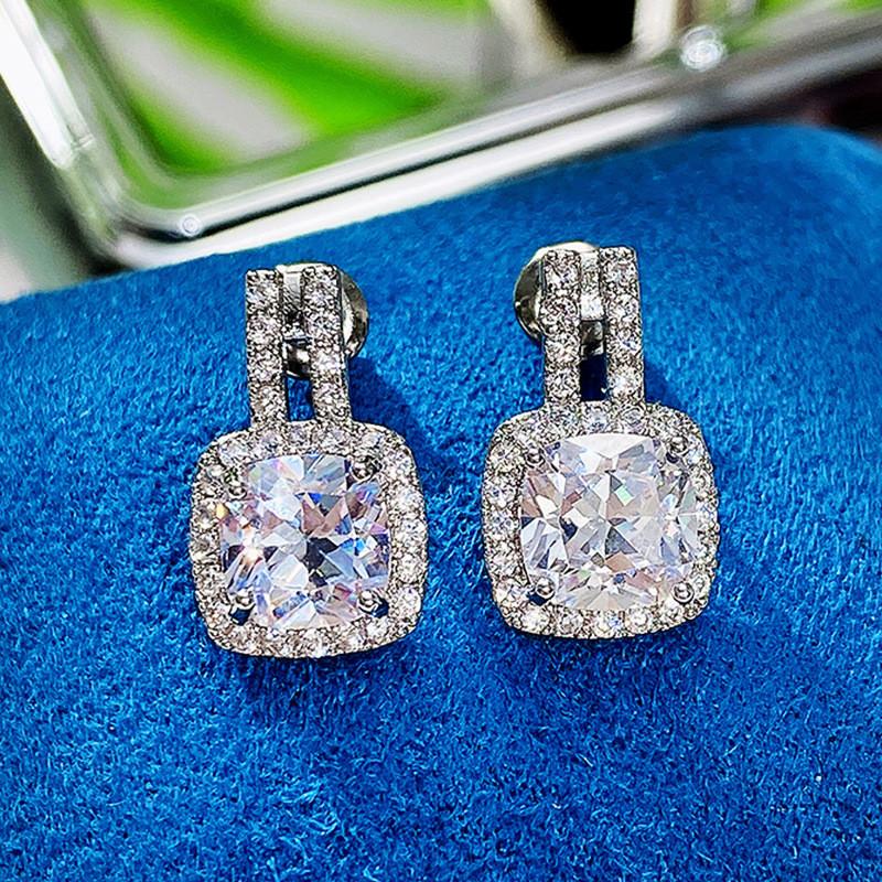 925 Silver Stud Earrings for Women Bling Bling AAA White Cubic Zirconia Statement Earrings Jewelry