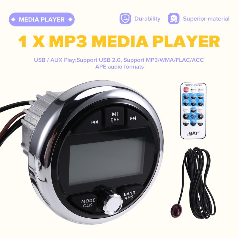 Marine Radio Stereo Motorboat Boat Yacht MP3 Media Player For UTV ATV RZR Bluetooth AUX FM AM Audio Receiver