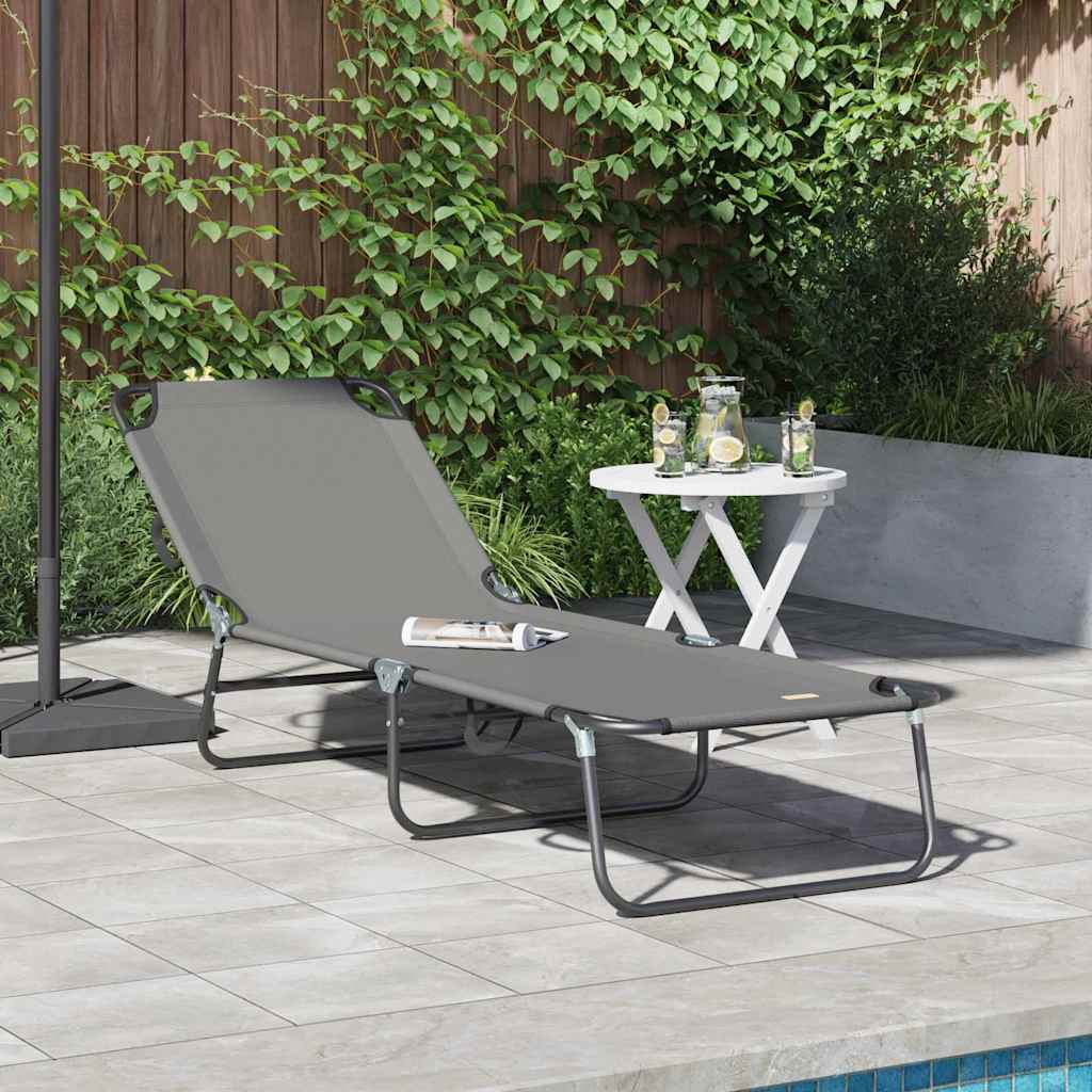 Folding Sun Lounger Grey 188 x 57 x 86.5 cm Polyester