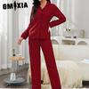 GMXIA Odzież domowa Damska Czerwona Kraciasta Koszula Kardigan z Długim Rękawem Długie Spodnie Zestaw Piżamowy