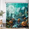 Full Moon Night Halloween Shower Curtain Flying Witch Evil Pumpkin Wizard Graveyard Horror Bath Decoration Bathtub Curtain