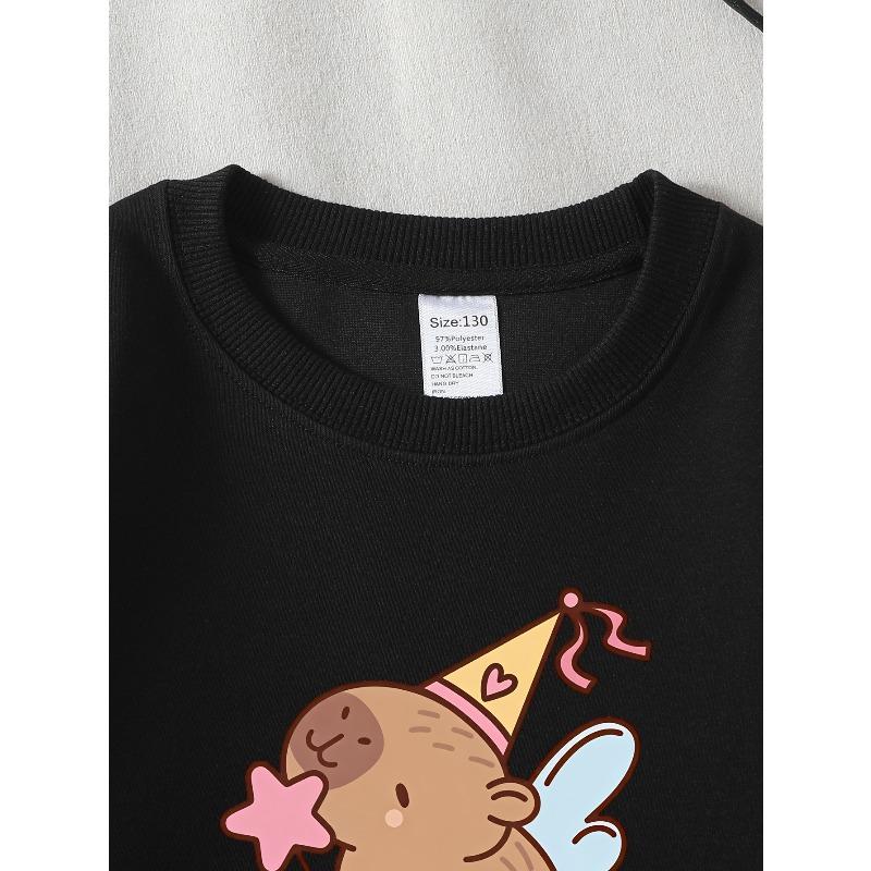 Kids Sweatshirt, Crew Neck Fashion Top, Fun "Cute Fairy Mole" Patterned Sweatshirt, Suitable for Everyday Casual Wear