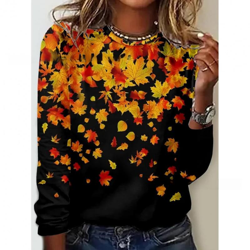 Popular Style Printed Long Sleeve T-shirt Floral Print Women's Clothing