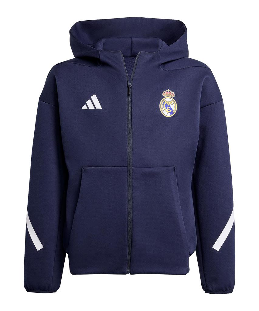 Adidas Real Madrid Junior RMD Anthem Jacket Námořnická fotbalová mikina s kapucí pro děti 2025-26 (KKW97-KC3737), Na zip