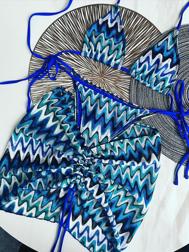 Dámské plavky Barevné javorové listy Pletená sukně k bikinám Třídílná sada Rozdělené plavky Bikini