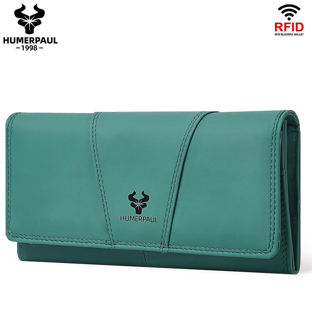 Humerpaul Portafoglio da donna portafoglio in pelle bovina primo strato grande capacità clutch portafoglio multi-carte con finestra per foto portafoglio