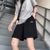 Women's Elastic Waist Straight Leg Sports Shorts Loose Fit Letter Embroidery Summer Five Point Casual Pants