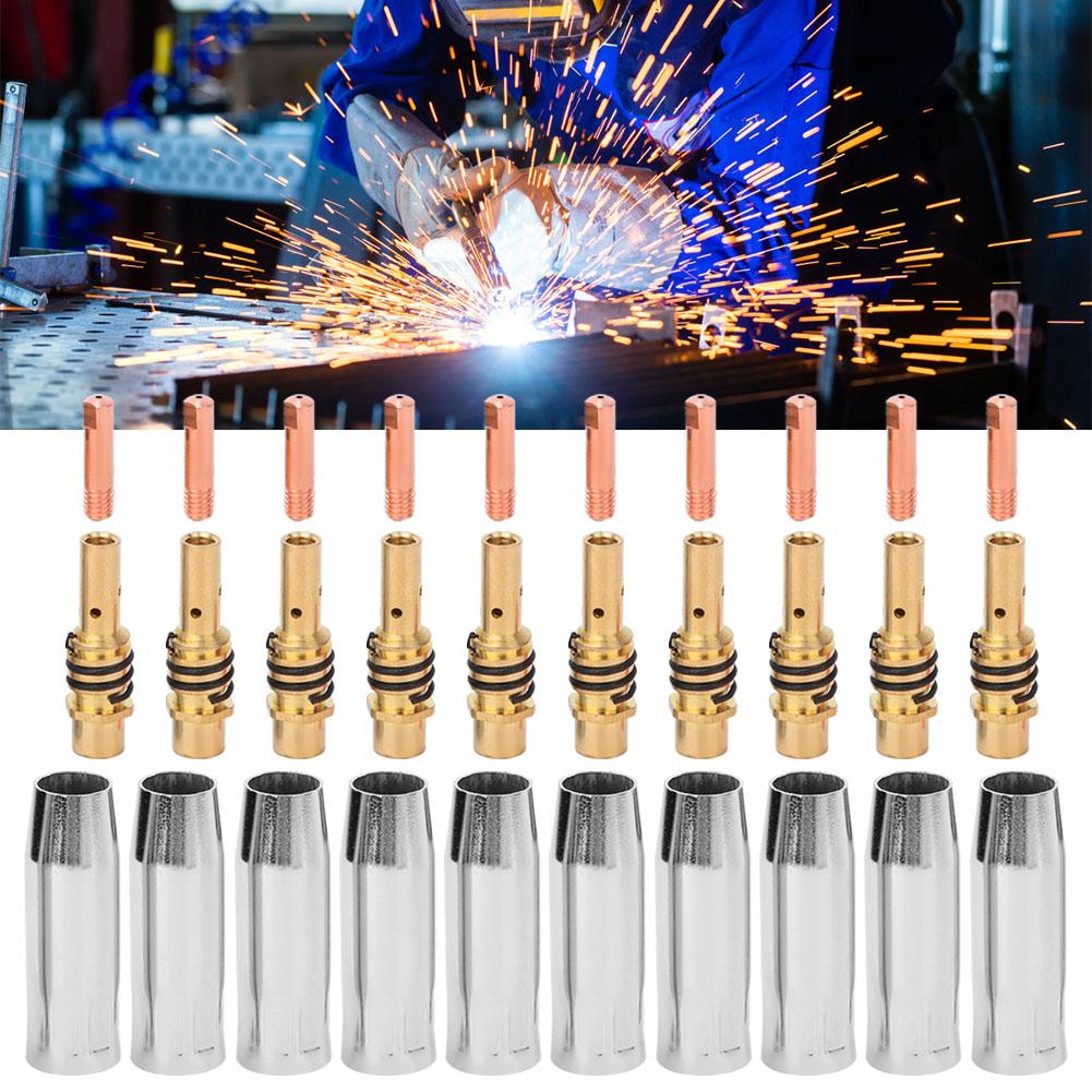 10pcs Welding Gun Protection Nozzles 10pcs Contact Tips 10pcs Nozzle Holder for Binzel 15AK