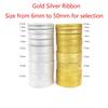 6-50mm Třpytivé stuhy 25 yardů Zlatá/Stříbrná Metalická Organzová Stuha pro Svatební Dort Dárková Dekorace DIY Řemeslné Potřeby