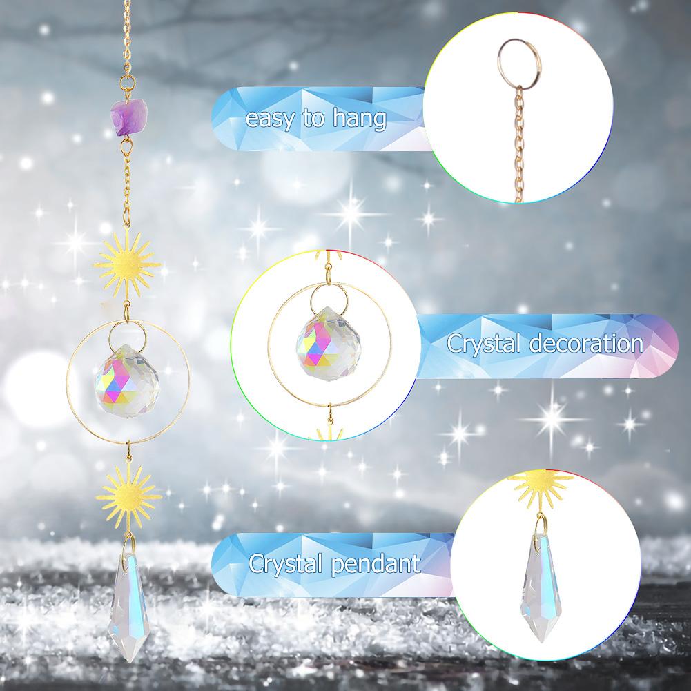 Natural Crystal Wind Chimes Star Moon Prisms Light Catcher Hanging Ornament Window Curtains Pendant Home Garden Decorations