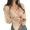 Korean Chic One-Shoulder Ruffled Puff Sleeve Chiffon Top