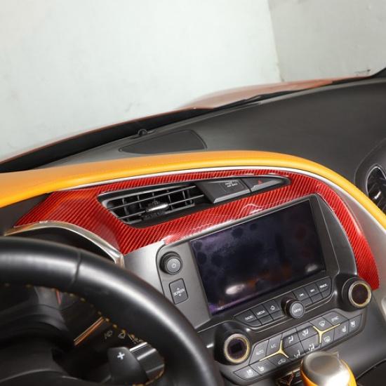 Red Soft Carbon Fiber Dashboard Air Vent Cover Trim For Corvette C7 2014-