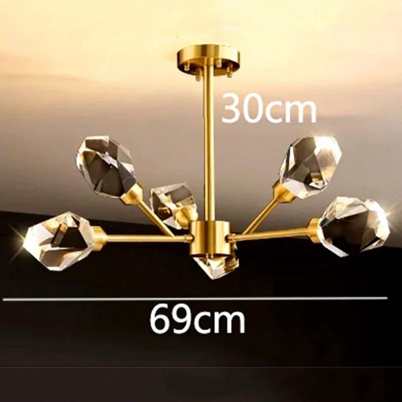 Nordic All-copper Molecular Long Crystal Chandelier Light Luxury Creative Post-modern Atmosphere Living Room LED Pendant Lights