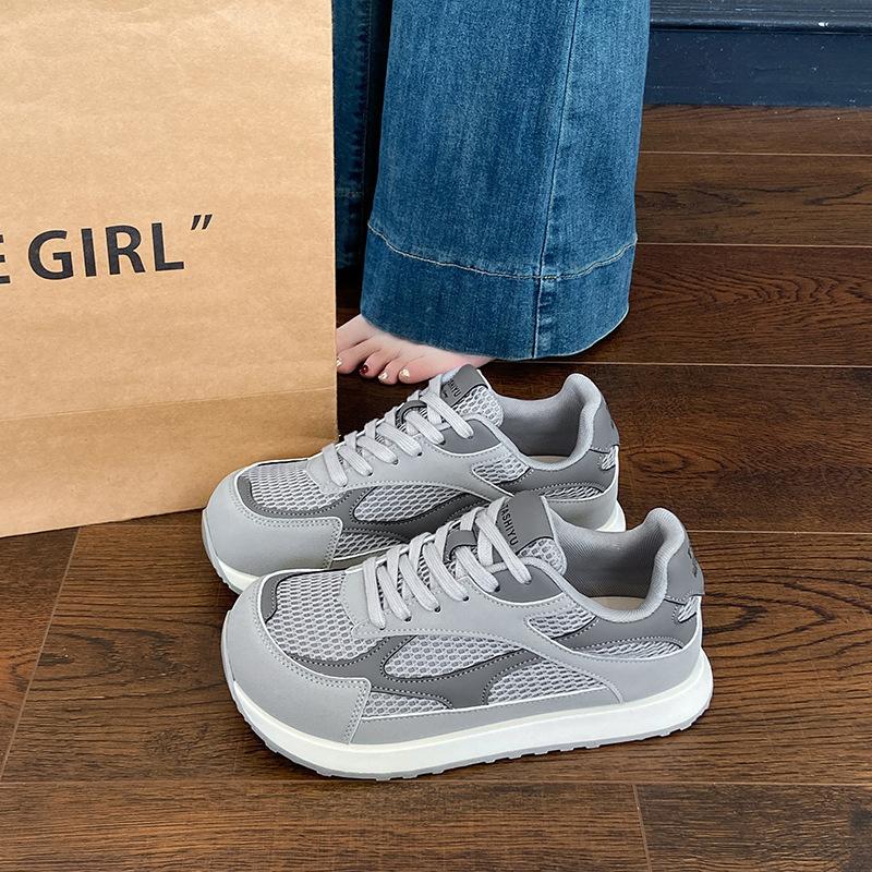 

Soft leather mountaineering running waffle big head dad board shoes yellow casual sports mesh breathable Forrest Gump training shoes women 35