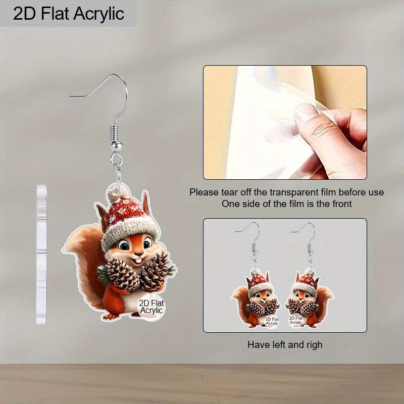 2D Flat Acrylic Cute Christmas Hat Squirrel Pinecone Pendant Earrings, Suitable As A Holiday Gift for Women, Holiday Party Decoration Jewelry.