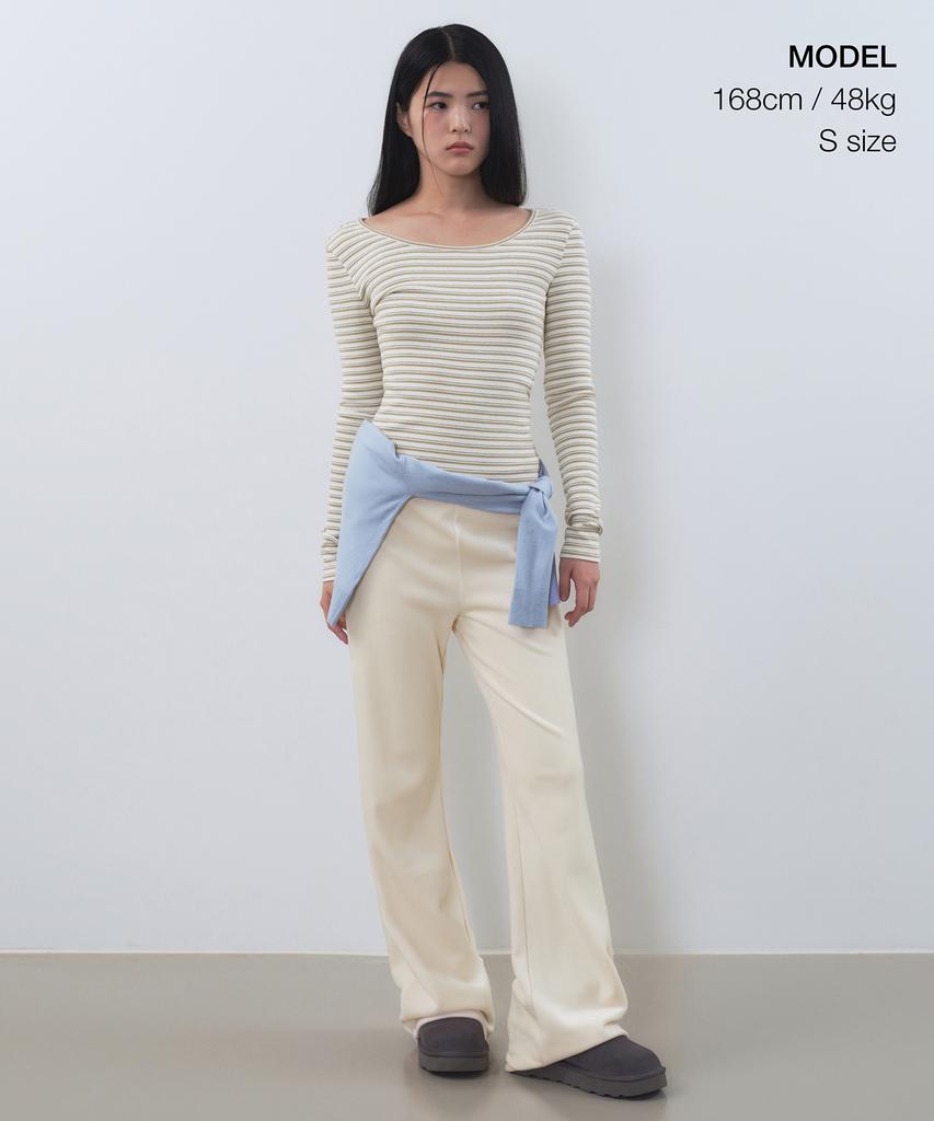 Musinsa Standard Woman Women'S Striped Ribbed Slim Long Sleeve T-Shirt [Cream]