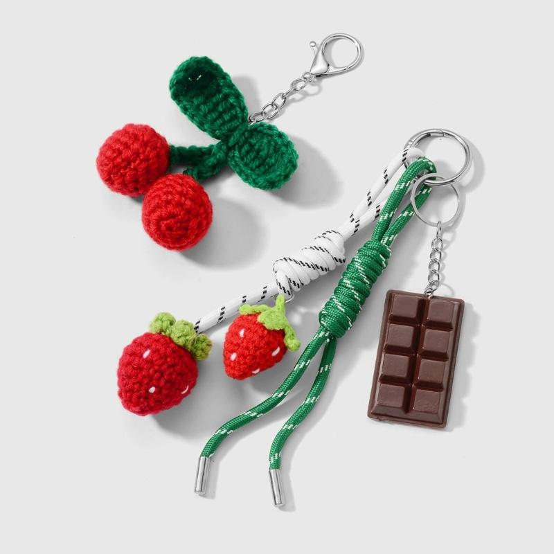 Handcrafted Yarn Keychain Simulated Fruit Pendant Keyring Multi Purpose Bag Phone Decoration Accessory For Purse Keys