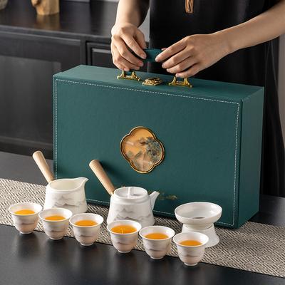 The Whole Set of Suet Jade White Porcelain Side Pot Set, a Full Set of Kung Fu Tea Set, Home Office Business Tea Set Gifts