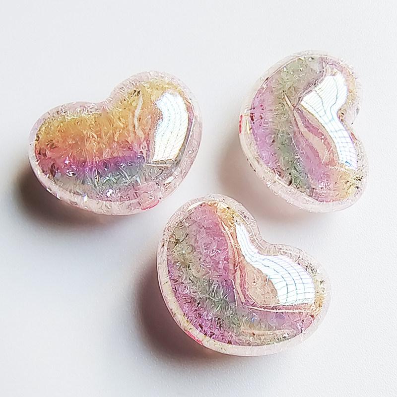 Iridescent Peach Heart Crackle Beads for DIY Jewelry Making
