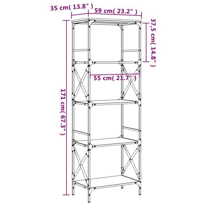 VidaXL Bibliothèque à 5 niveaux chêne fumé 59x35x171 cm 837624