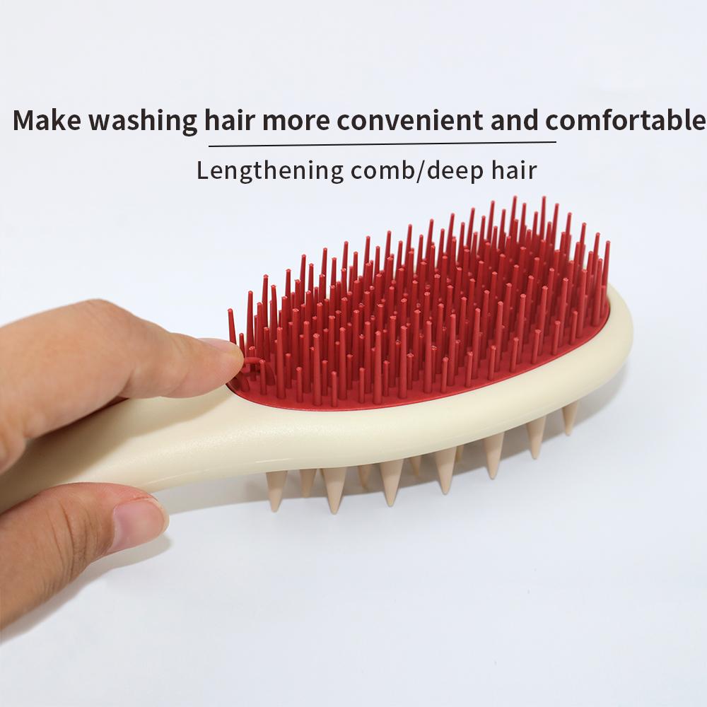 Home Long Handle 2-in-1 Comb for Double-sided Shampoo Brush Silicone with Handle Shampoo Comb Wet and Dry Shampoo Massage Brush