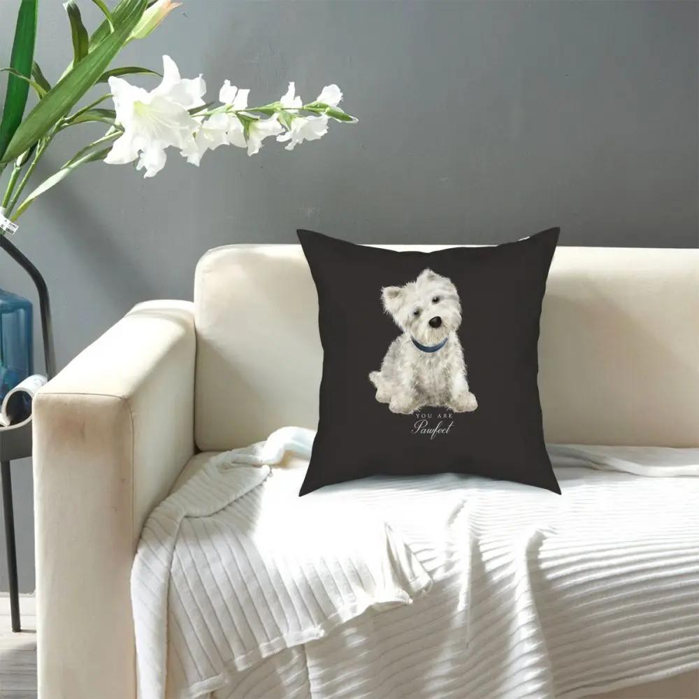 Westie West Highland Terrier Dog Throw Pillow Cover Polyester Cushions for Sofa Cute Puppy Creative Cushion Covers