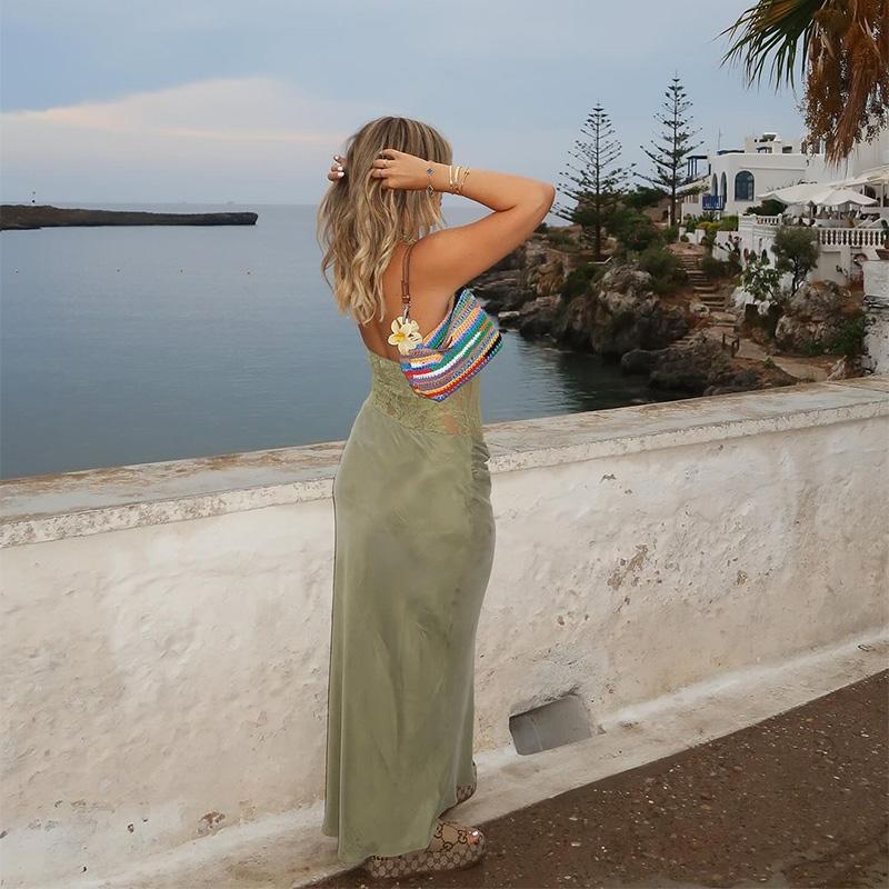 Durchsichtiges Spitzen-Ausschnitt Sexy Party Club Y2K Kleider Outfits Damen Neckholder Sommer Ärmellos Rückenfrei Bodycon Strand Maxi-Kleider