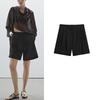 MD Summer New Arrival Women's Clothing High-Intelligence Feeling Tongqin Casual Black Pleated Mid-Waist Shorts Cropped Pants 5035535