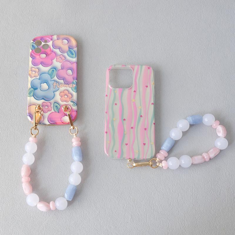 Neue Mode Frau Telefon Zubehör Abnehmbare Blau Perlen Ketten Niedlichen Acryl Luxus Strap Frauen Elegante Telefon Schulter Griff Kette