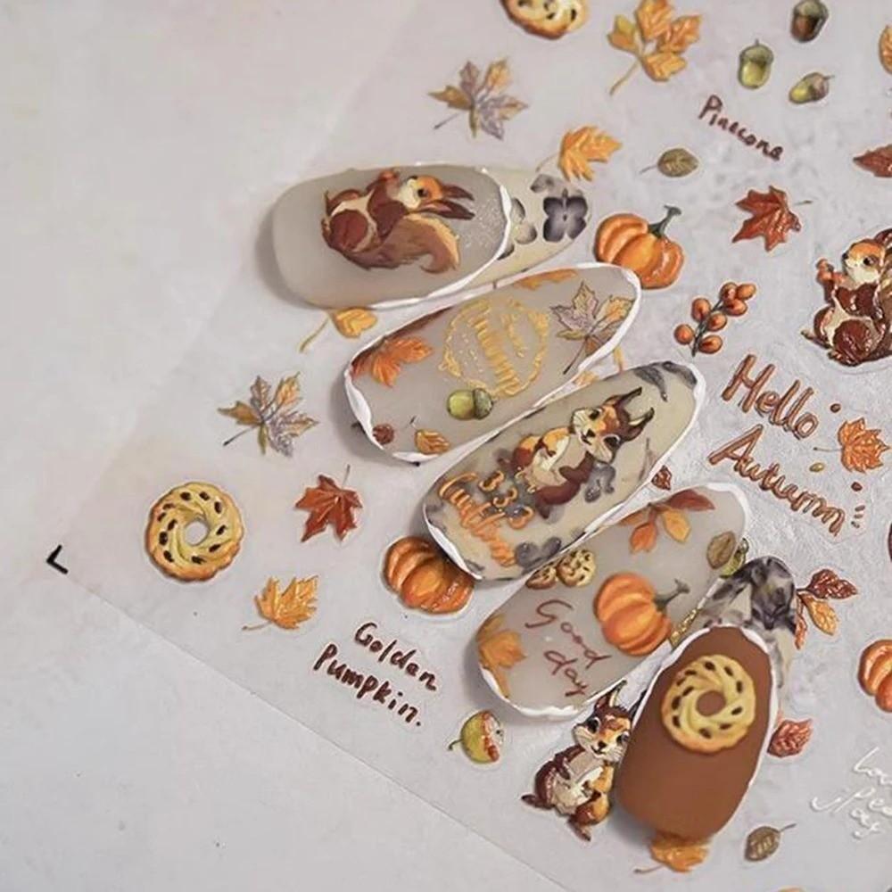 Self-Adhesive Nail Art Stickers Waterproof 5D Embossed Design New Fall Design Stickers