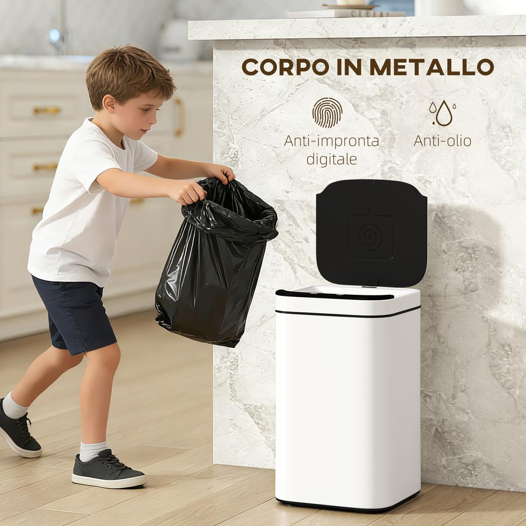 13L Trash Bin with Sensor and Space for Deodorizers, in Steel and PP, 24x24x41 cm, White and Black