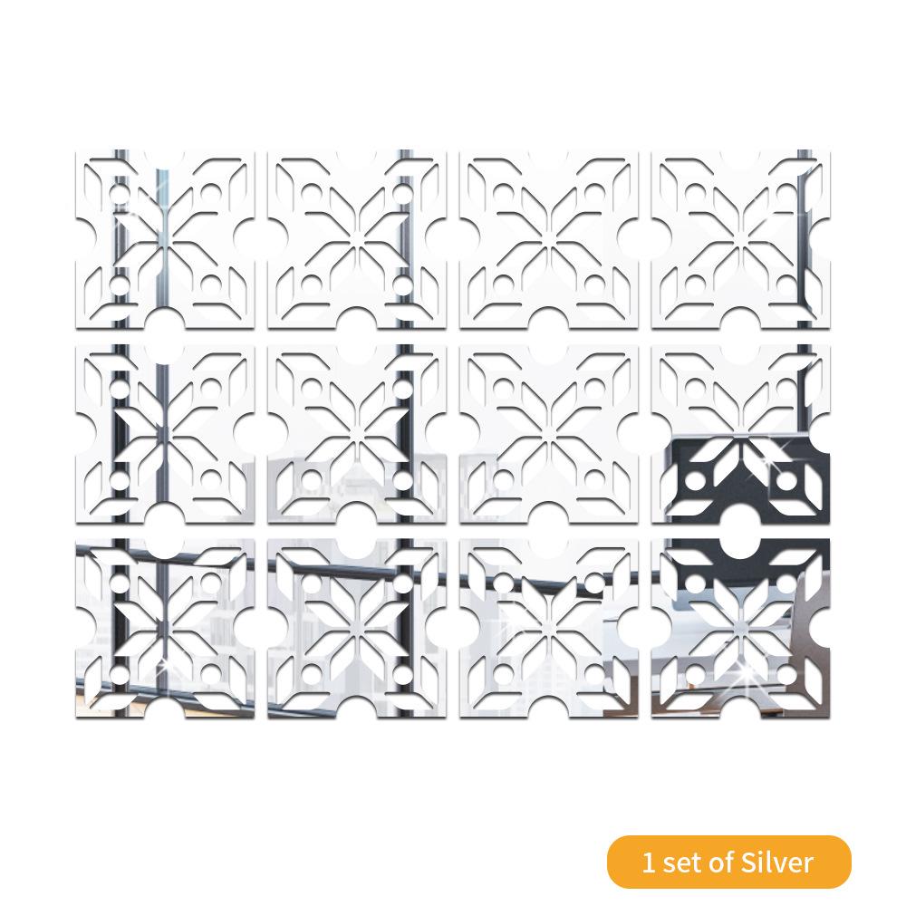 

Видовбані квіти 3D наклейки DIY Дзеркало на всю стіну Стікер Акрилова наклейка B срібний