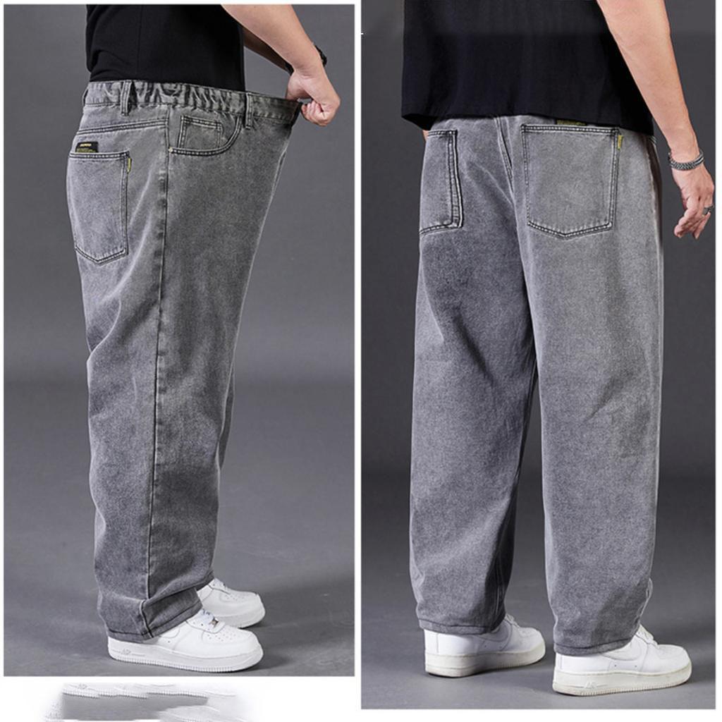 Retro Džíny Pánské Podzimní Volné Rovné Rovné Široké Nohavice Elastický Pas Nadměrná Velikost