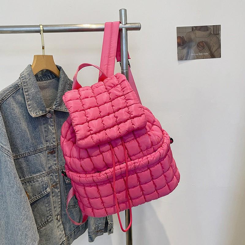 Down Pleated Backpack Women's Bag Cross-border Cloud New Large-capacity Simple Plaid Puff