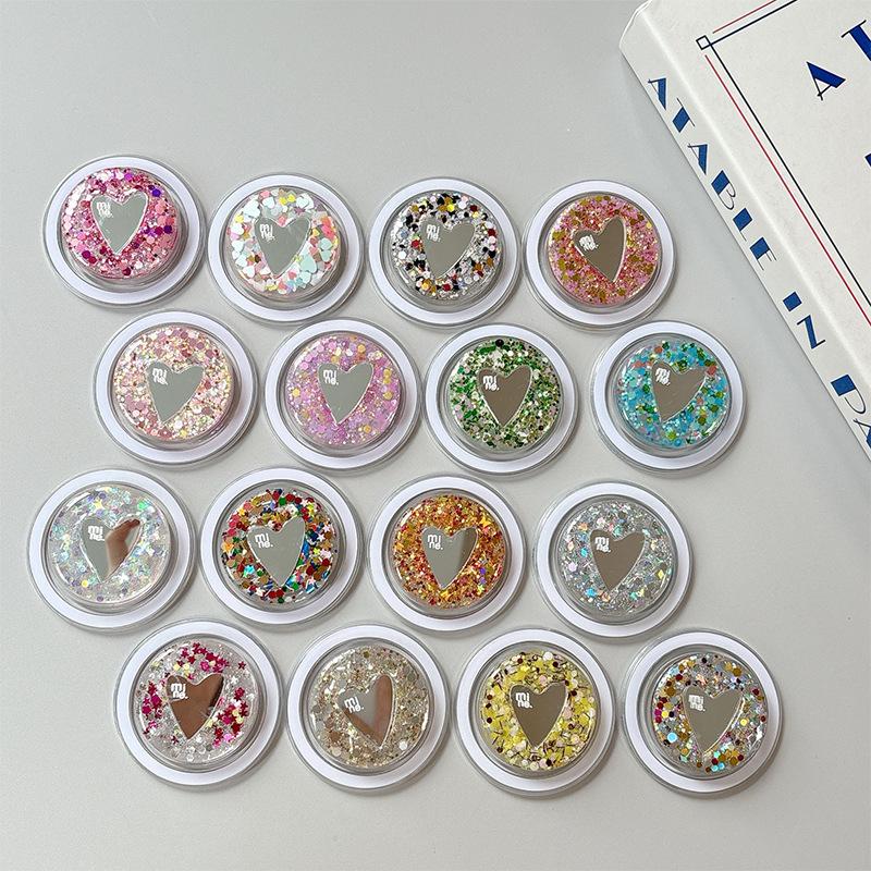 Round Sequin Love Mirror Mobile Phone Holder Airbag Retractable Magnetic Desktop Stand To Watch Dramas And Fold To Carry With You