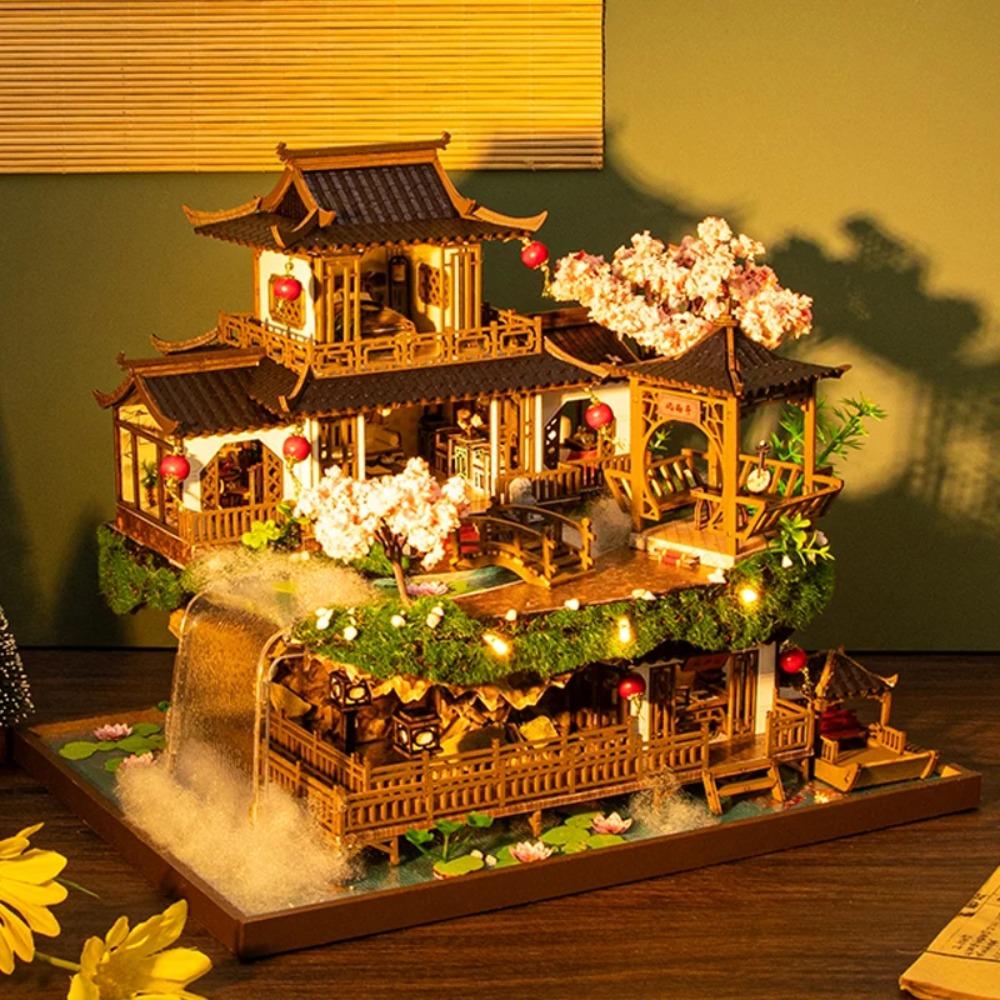 Dřevěné domečky pro víly pro kutily Miniaturní stavebnice Starověký čínský domeček pro panenky Casa s nábytkem 3D puzzle jako dárky pro přátele