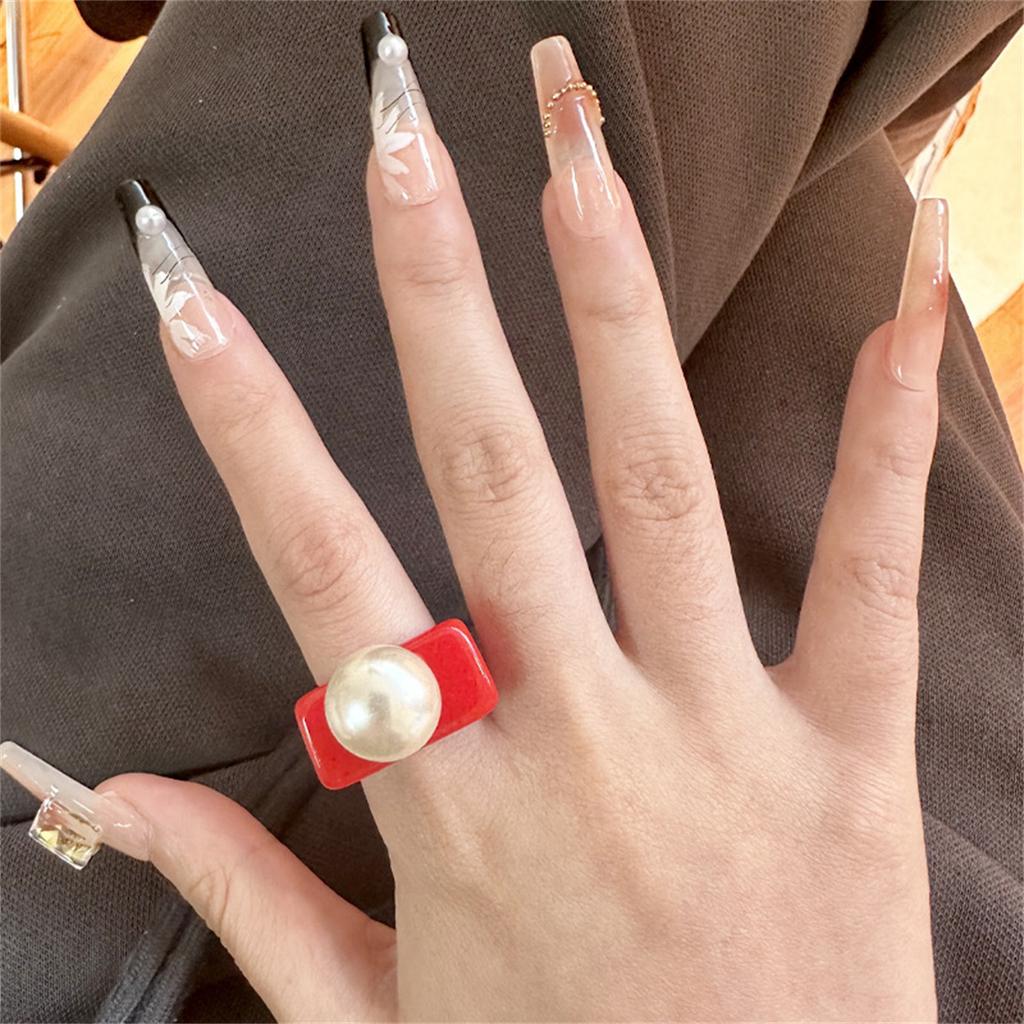 New Punk Ring Gold Color Bead Transparent Resin Acrylic Square Rings For Women Party Friends Gift Trendy Jewelry Hip Hop Rings