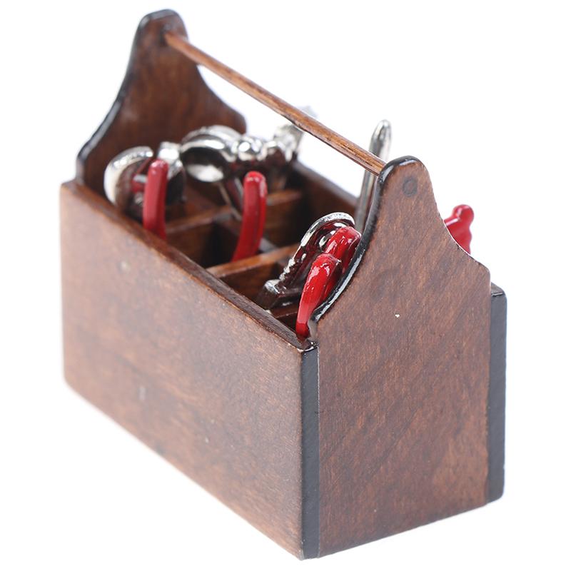 1:12 Scale Dollhouse Miniature Wooden Box Metal Hand Tools Set For Dolls Toy