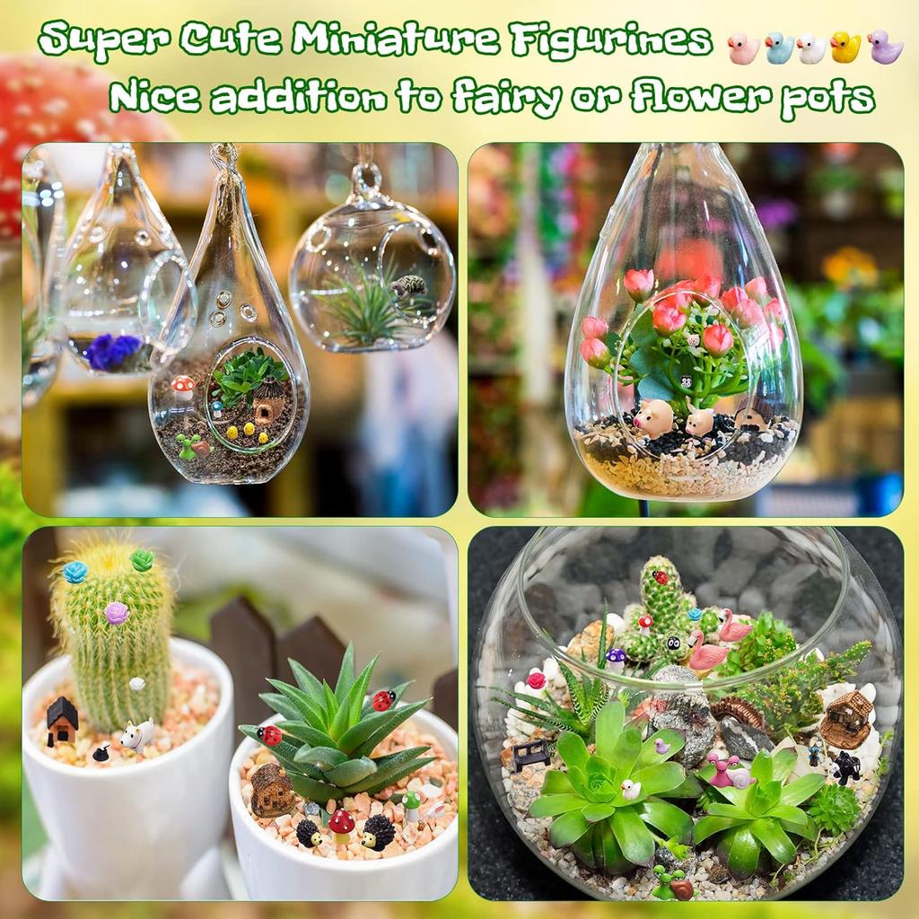200 Pcs Miniature Garden Accessories, Including Animals, Mini Houses and DIY Dollhouse Decoration, Miniature Figurines, Micro Landscape Ornaments,