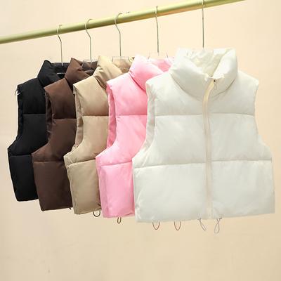 Women's Autumn and Winter Short Cotton Vest Stand Up Collar Warm and Casual Elegant Sleeveless Jacket Outdoor Quilted Travel Jacket Clothes