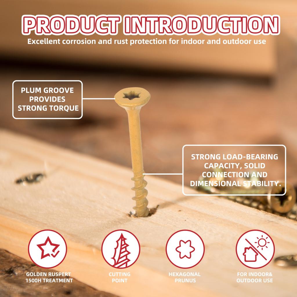 50/100 buc Șuruburi pentru punte cu filet gros Star #8 Cap plat Acoperit cu epoxi rezistent la rugină Bit bronz, Inclusiv elemente de fixare pentru lemn