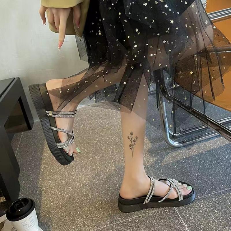 Women's Shoes 2024 High Quality Basic Women's Slippers New Fashion Wild Casual Slippers Women Crystal Sponge Bottom Shoes Female